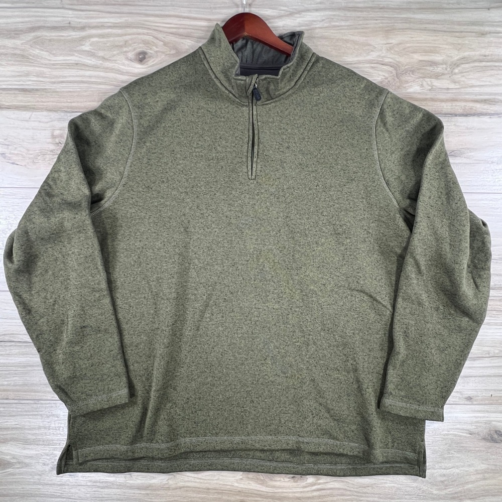 Wrangler Authentics Mens 2XL Olive Heather Quarter Zip Fleece Pullover Sweater